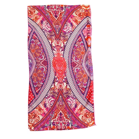 Accessories - Pink Purple Orange Paisley Medallion Gauze Scarf Lightweight Wrap 18x68‎